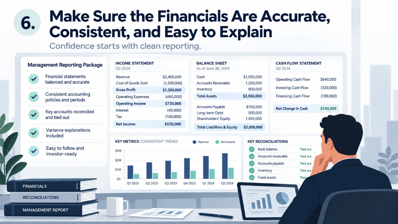Management reporting package showing consistent financial reporting